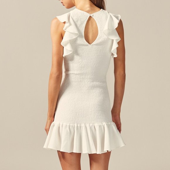C/MEO COLLECTIVE Fit & Flare Ruffle Hem Mini Dress in Ivory Size Medium New - Picture 2 of 11